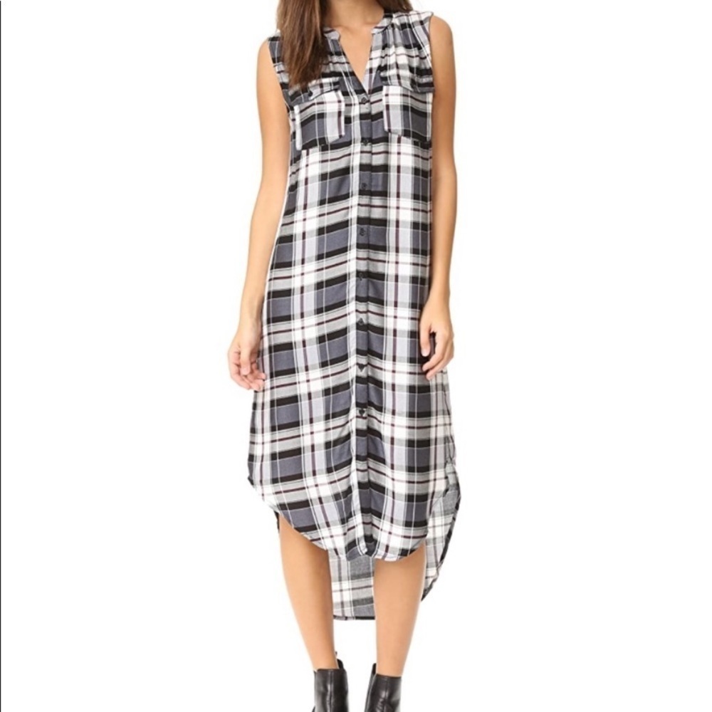 Cupcakes and Cashmere Plaid midi Button Down Shirt dress High low hem Size Small